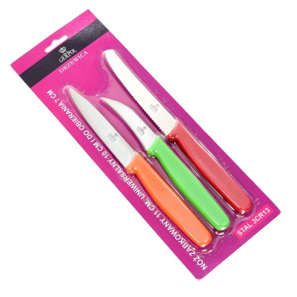 GERPOL Neon 3 noże z ząbkami 11 cm 10 cm 7 cm
